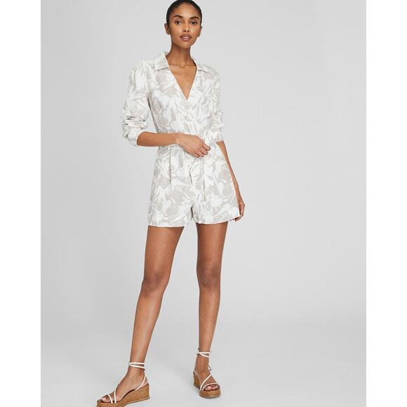 CLUB MONACO Off-White Mojito Tie Waist Silk Blend Collared Romper Size 0 - Picture 1 of 11